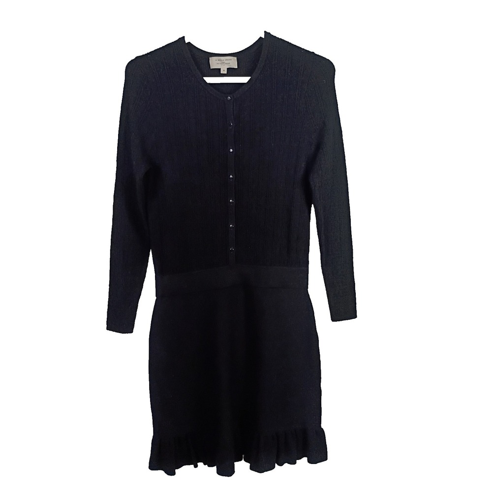 La Maille Sezane Diana Mini Knit Sweater Dress Womens Medium Black Minimalist - Picture 4 of 13